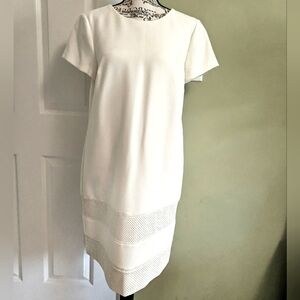 Ann Taylor faux leather border mixed media shift dress. Sz 8